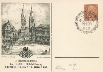 44th German Philatelist Day Bremen 1938 private postal stationery PP122C93 special cancellation June 11, 1938