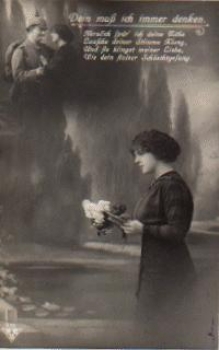 Woman with letter, soldier with spiked hat, series 214 gebr. circa 1918
