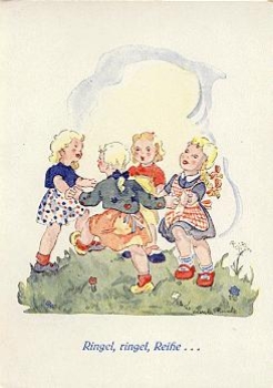 Children dancing "Ringel Ringel row" artist card Rincke * ca. 1960