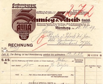 Nuremberg soap u. Oelfabrik Schmieg & Scheib GmbH Letterhead December 12, 1929