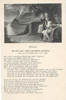 56346 Loreley Paar "Ich habe heut nacht vom Rhein geträumt" Liederkarte * ca. 1930