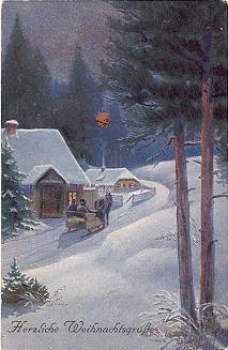 Christmas greetings sledge artist card gebr. circa 1910
