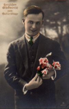 Congratulations man with roses series card 6476/3 * approx. 1920