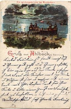 17419 Ahlbeck jetty by moonlight Chromolithograph o ca. 1903