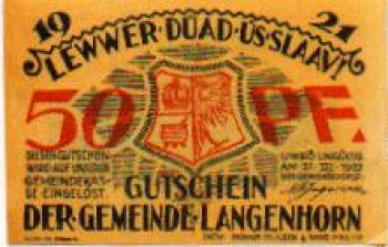 25842 Langenhorn city emergency money 50 Pfennig coat of arms 1922