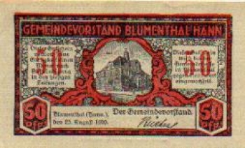 27711 Blumenthal city emergency money 50 pfennigs town hall 1921