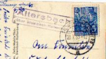 98587 Altersbach via Steinbach-Hallenberg Post helper stamp o July 28, 1959 on AK