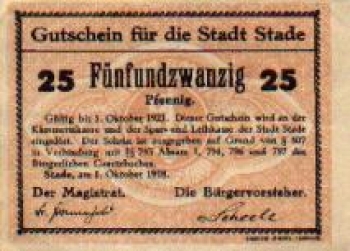 Stade, city emergency money worth 25 pfennigs 1921