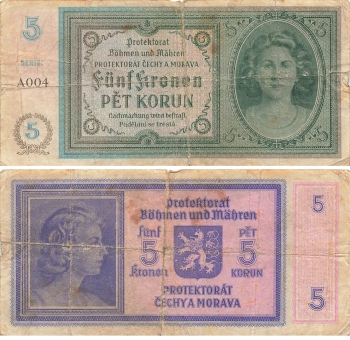 5 Kronen Protektorat Böhmen und Mähren RO559 ZWK-10 Rosenberg 559 ZWK 10