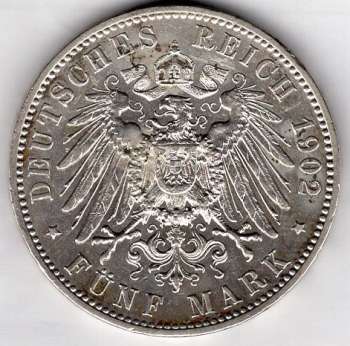 5 Mark 1902 Württemberg Wilhelm II Silbermünze