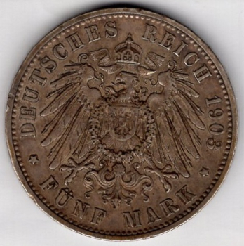 5 Mark 1903 Württemberg Wilhelm II Silbermünze