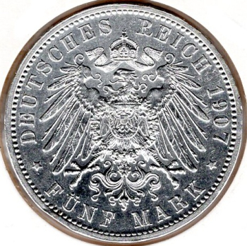 5 Mark Baden 1907 Grand Duke Frederick Silver coin