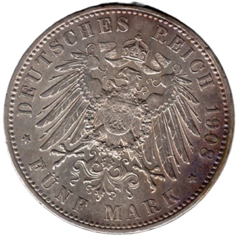 5 Mark Bavaria 1908 Otto Silver Coin
