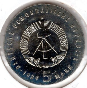 5 Mark GDR 1989 Carl von Ossietzky