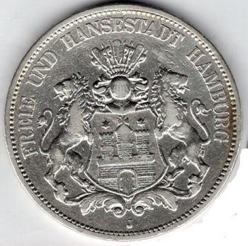 5 Mark Hamburg 1876 Silver Coin