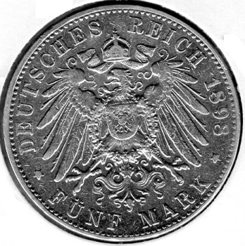 5 Mark Hamburg 1898 Silver Coin
