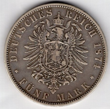 5 Mark Prussia 1874 A Wilhelm I. Silver Coin