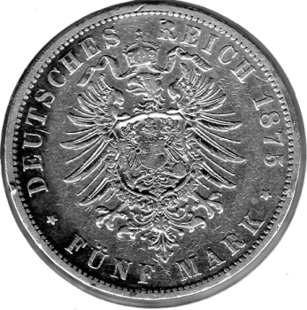 5 Mark PREUSSEN  1875 B Wilhelm I. Silbermünze