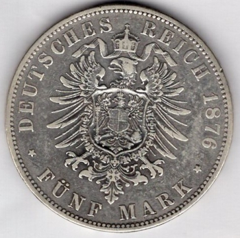 5 Mark Prussia 1876 A Wilhelm I. Silver Coin