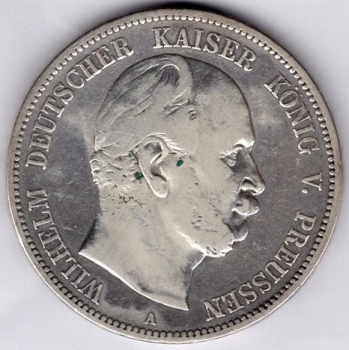 5 Mark Prussia 1876 A Wilhelm I. Silver Coin