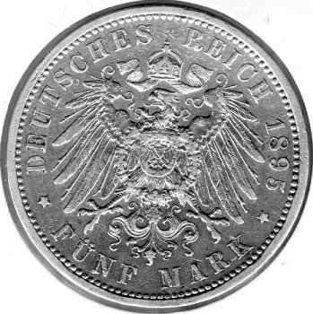 5 Mark Prussia 1895 Wilhelm II Silver Coin