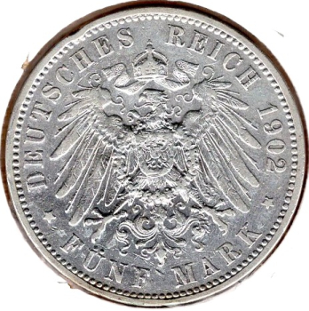 5 Mark Prussia 1902 Wilhelm II Silver Coin