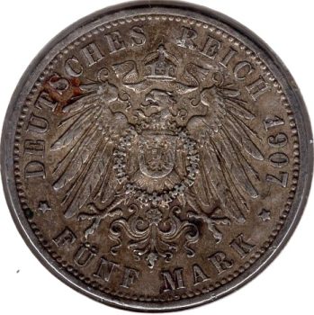 5 Mark PREUSSEN 1907 A Kaiser Wilhelm II Silbermünze 