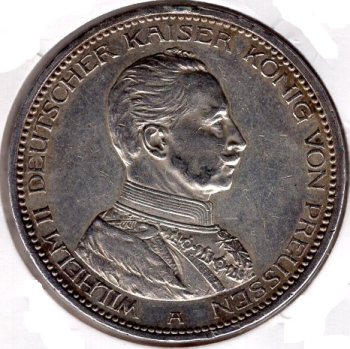 5 Mark Prussia 1914 Bust in Uniform Silver Coin