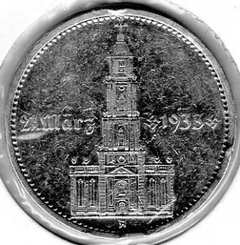 Jäger 356  - 5 Reichsmark 1934 A Garrison Church with Date Silver Coin German Empire