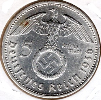 Jäger 0367 - 5 Reichsmark 1936 A Hindenburg Hakenkreuz Silbermünze