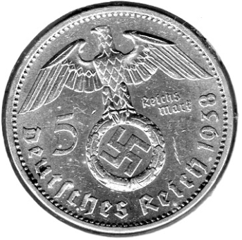 Jäger 0367 - 5 Reichsmark 1938 A Hindenburg Hakenkreuz Silbermünze