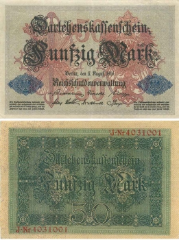 50 Mark Darlehenskassenschein 5. August 1914 