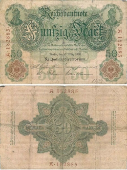 50 Mark Reichsbanknote March 10, 1906 RO25 DEU-22 ​​​​​​​Rosenberg 25