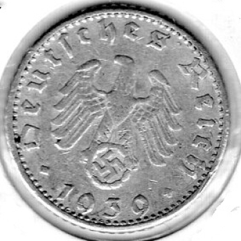 50 Reichspfennig 1939 E Third Reich with Swastika