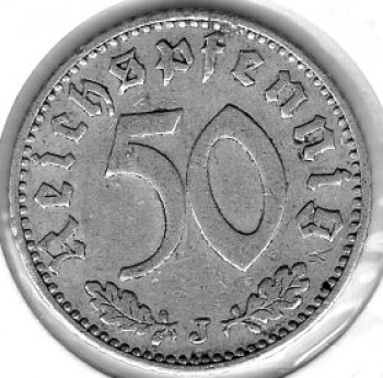 50 Reichspfennig 1939 J Third Reich with Swastika