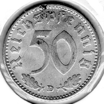 50 Reichspfennig 1943 D Third Reich with Swastika