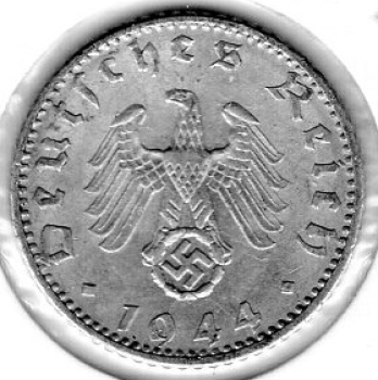 50 Reichspfennig 1944 F Third Reich with Swastika