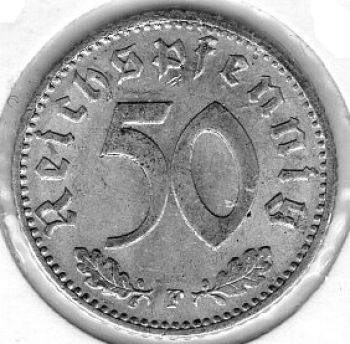 50 Reichspfennig 1944 F Third Reich with Swastika