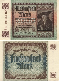 5000 Mark Reichsbanknote December 2, 1922 Kaufmann Imhof RO80b DEU-91b fresh from the bank