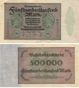 500000 Mark Reichsbanknote 1. Mai 1923 RO87d DEU-99d
