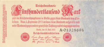 500000 Mark Reichsbanknote 25. Juli 1923 RO91a DEU-103a