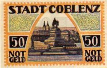 Coblenz city emergency money worth 50 pfennigs 1921