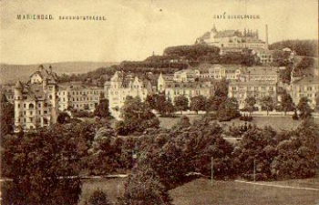 Marienbad, Bahnhofstraße mit Cafe Egerländer * ca. 1930