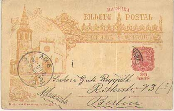 Madeira Ganzsache 10 Reis o 13.10.1898 Zusatzfrankatur abgelößt