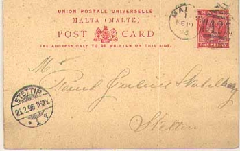 Malta postal stationery o 1.2.1896
