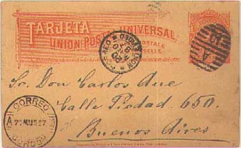 Uruguay postal stationery 2 Centimos o May 20, 1897