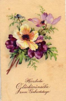 flowers violet bouquet birthday card br. circa 1920