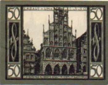 48147 Muenster city emergency money worth 50 pfennigs town hall 1921