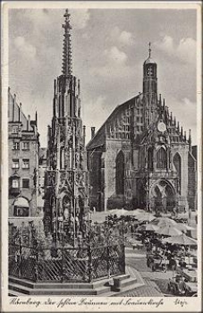 Nuremberg Beautiful fountain with Fraunkirche * approx. 1940