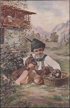 Dackel Familienzuwachs, Künstlerkarte o 17.04.1919